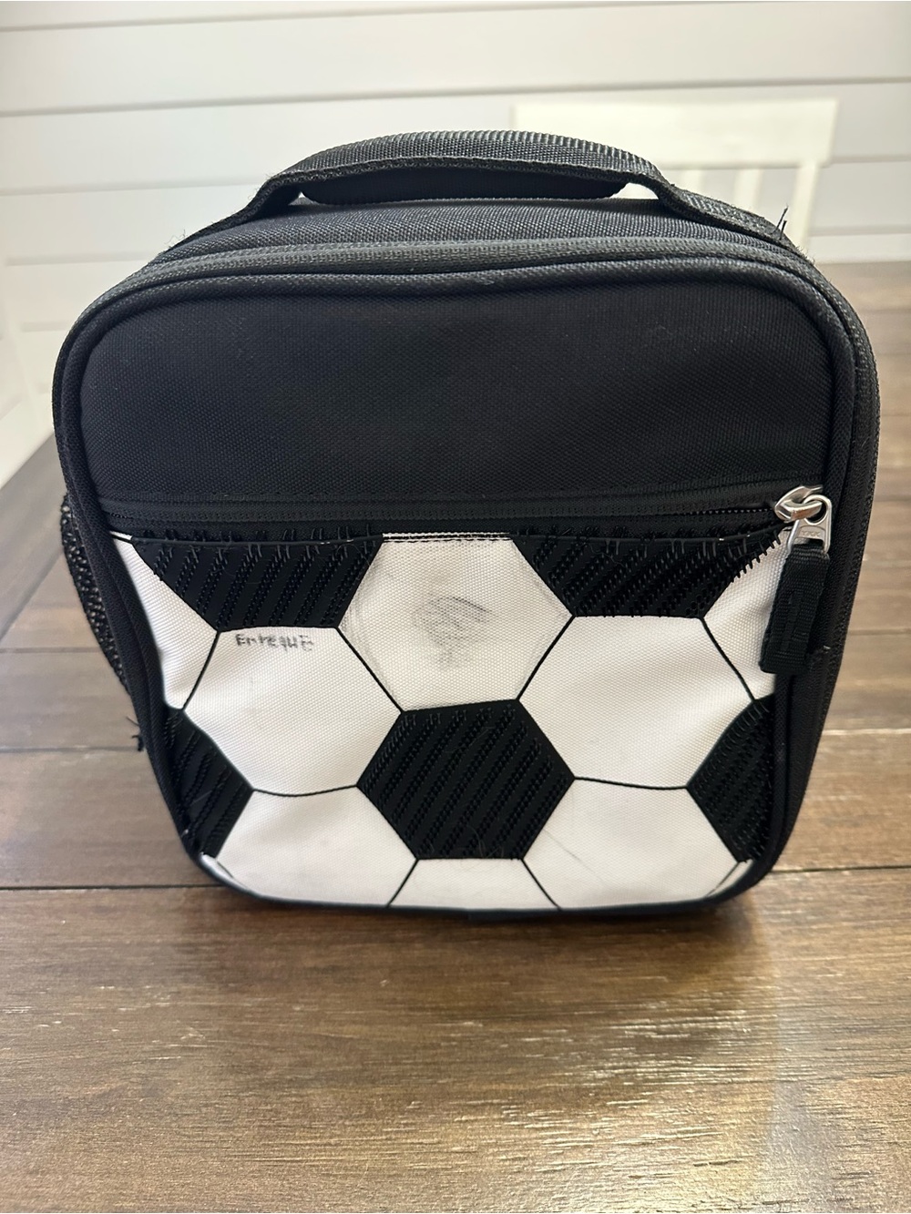 Pottery Barn Kids Black and White Soccer Zip Lunch Bag